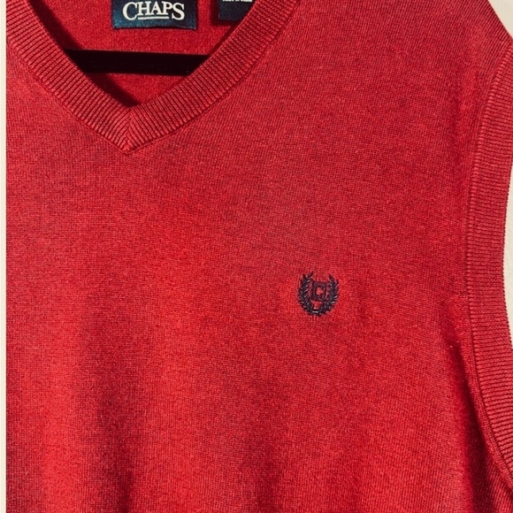Chaps Men Sweater Vest Burgundy V Neck Pullover Cotton Knit Size XL - Picture 3 of 7
